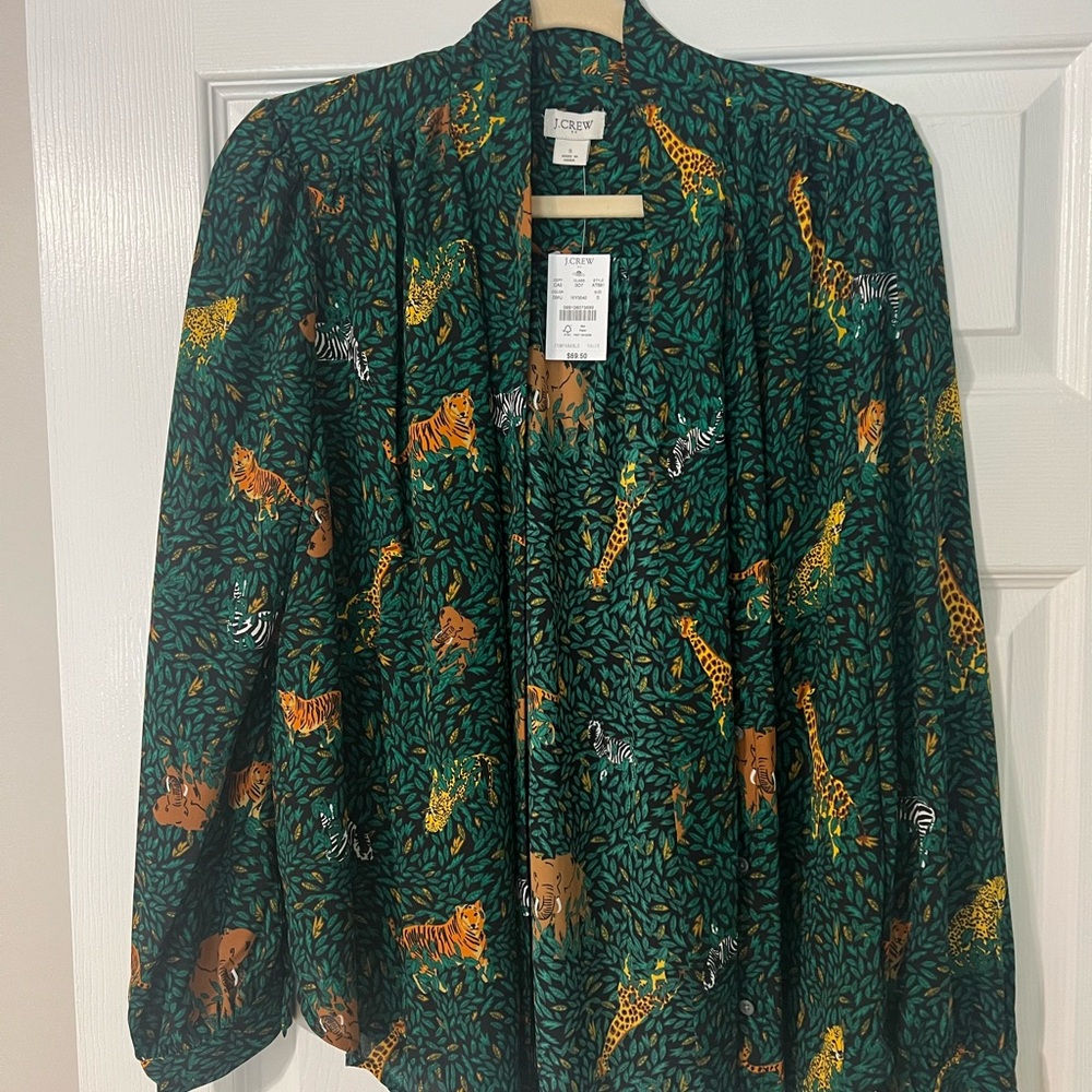 J.Crew women’s jungle animal tie-neck blouse sz small NWT